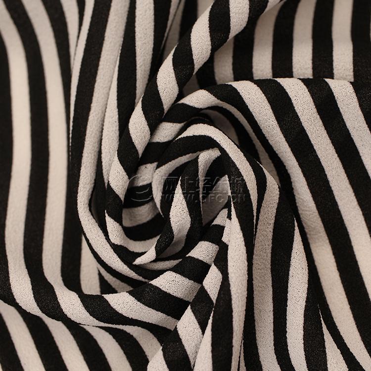 全涤梭织意大利纱条纹印花面料 春夏时尚女装连衣裙面料